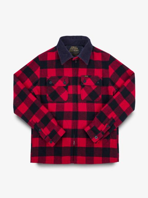 WOOL BUFFALO CHECK BUSH JACKET - RED