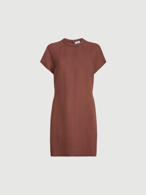 Viscose and linen fluid twill t-shirt dress with shiny trim