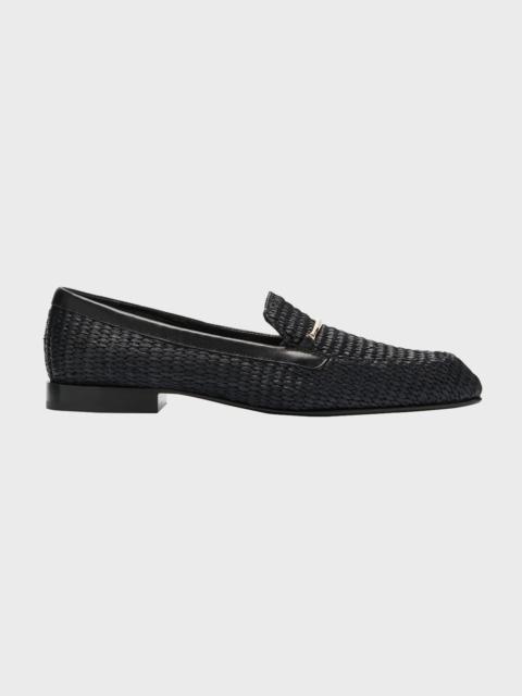 Raffia Metal-Strap Easy Loafers