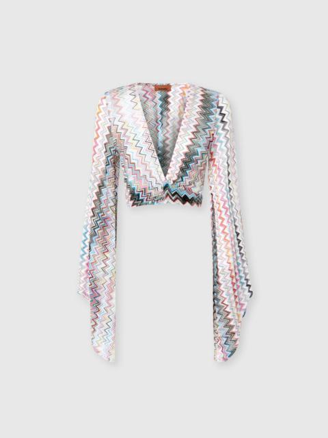 Viscose blend chevron top with wide sleeves