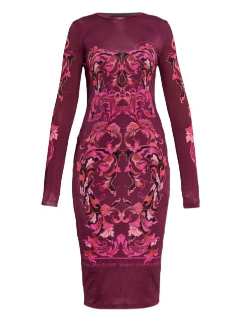 barocco-print long-sleeve midi dress
