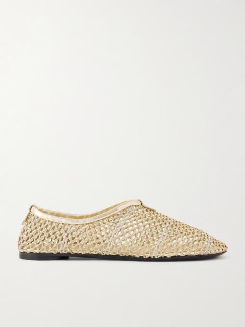 Floaty Leather-trimmed Metallic Mesh Loafers