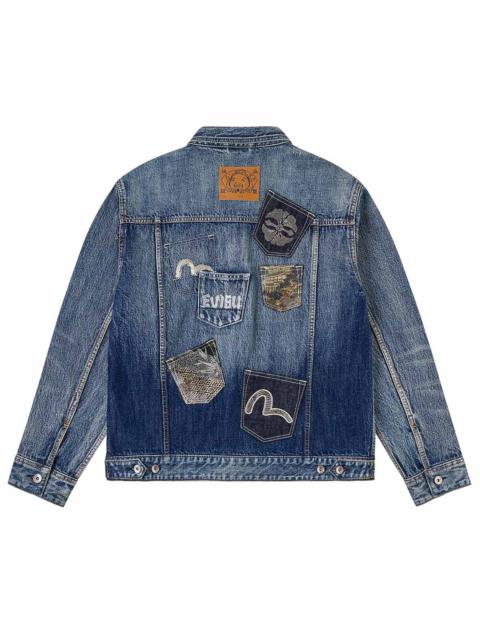 Brocade Patch Multi-pocket Denim Jacket