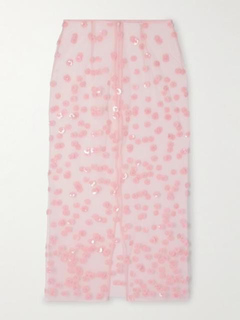 Gus Embellished Tulle Midi Skirt