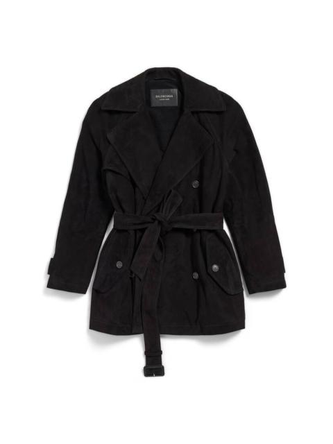 Women's Cocoon Short Trench in Black