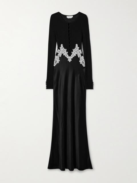 Kerry Lace-trimmed Ribbed Silk-chiffon And Satin Maxi Dress