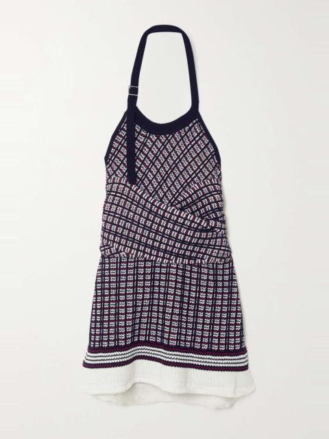 Cotton-blend jacquard halterneck top