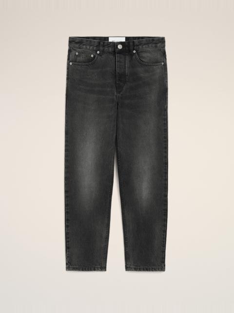 BLACK COTTON TAPERED FIT JEANS