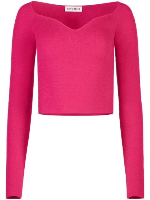 sweetheart-neck long-sleeve top