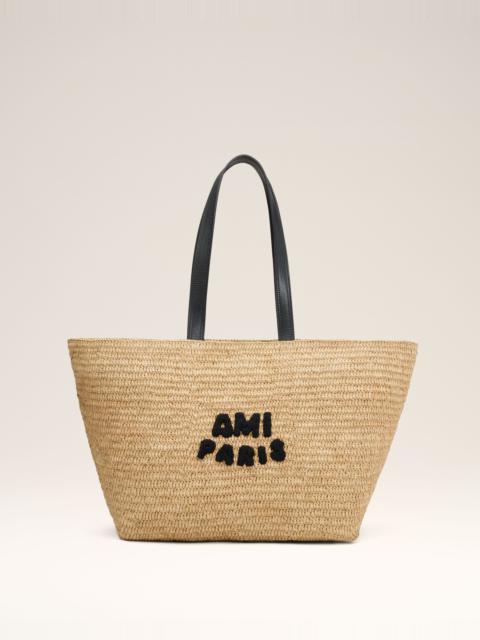 BEIGE LEATHER RAFIA AMI PARIS TOTE BAG