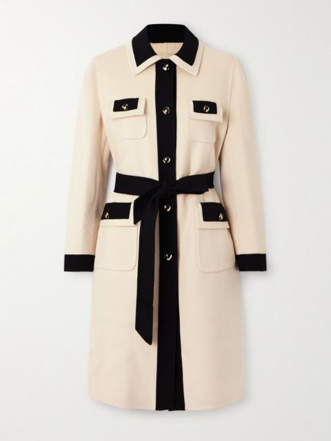 Belted two-tone brushed wool and cashmere-blend coat Cream