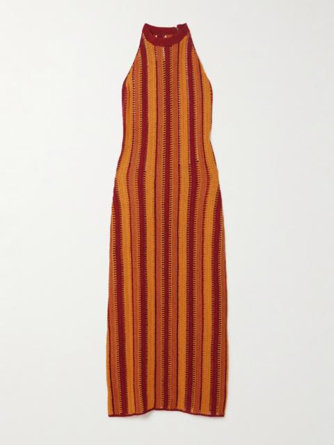 Striped Crocheted Cotton Midi Dress