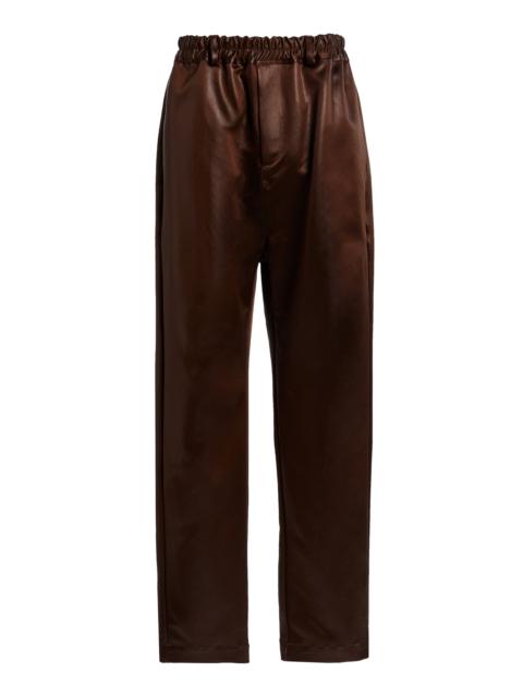 Slim Nylon Satin Straight-Leg Pants brown