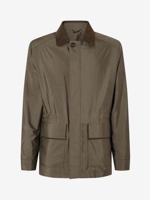 Dark green technical silk caban coat