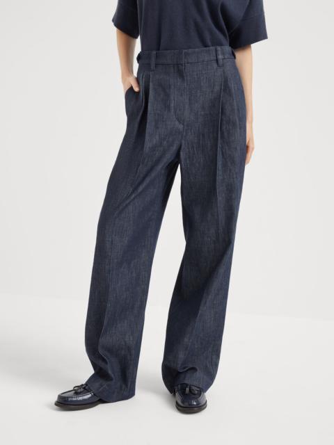Cotton denim-effect twill tailored relaxed trousers