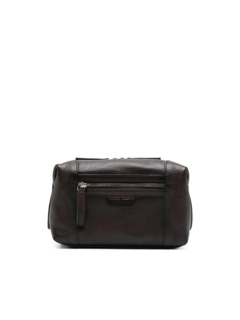 zipped leather wash bag