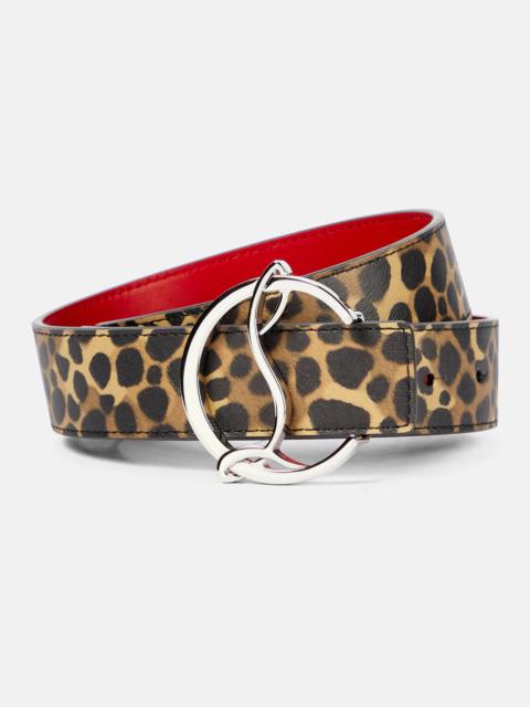 Leopard-print leather belt