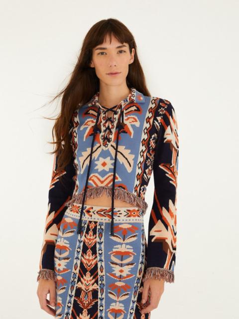 Multicolor Tapestry Fringes Knit Top