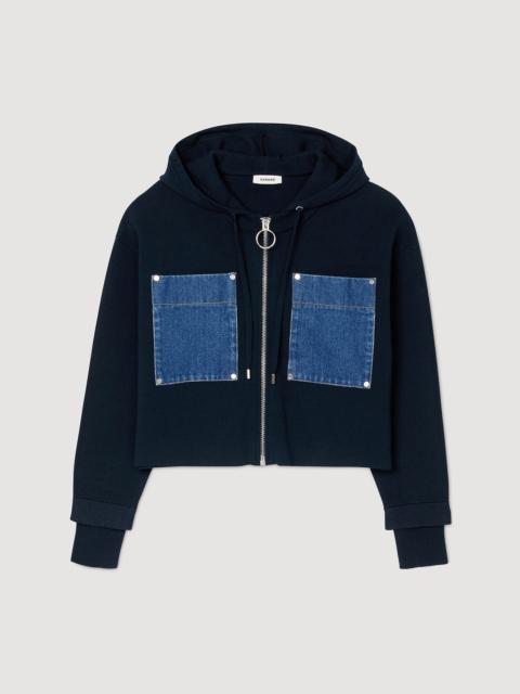 KNIT AND DENIM SWEATSHIRT