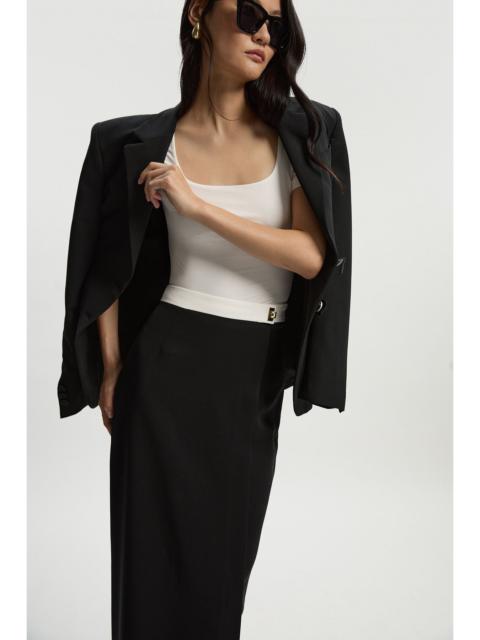 Petite Twill Contrast Hardware Woven Midi Skirt