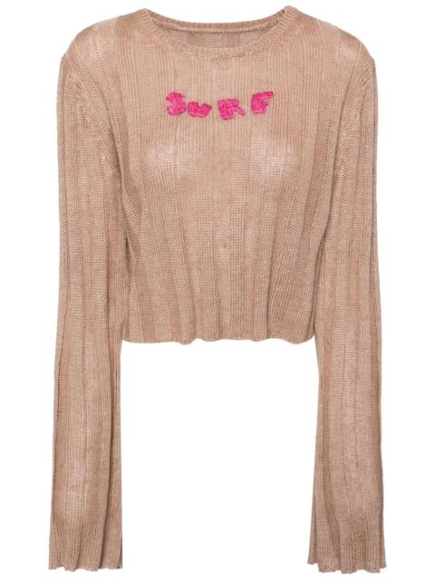 embroidered-motif linen jumper