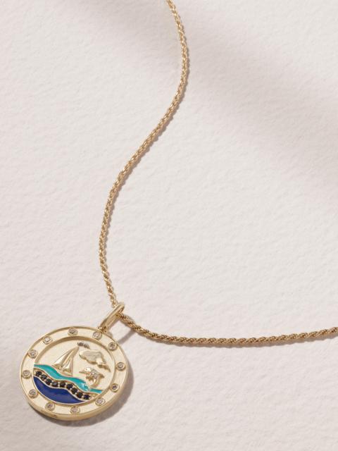 Porthole Coin 14-karat Gold Diamond And Sapphire Pendant