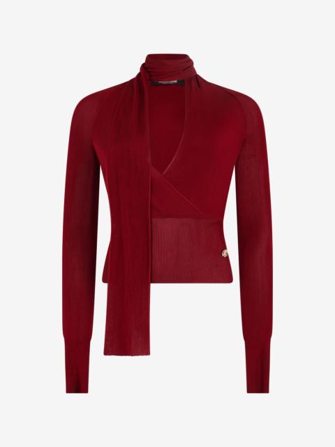Dark Red Wrap-Over Sweater