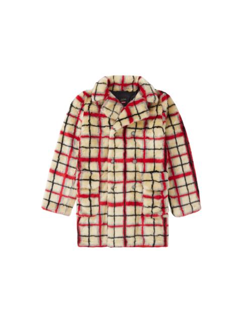 Supreme Jean Paul Gaultier Double Breasted Plaid Faux Fur Coat OffWhite