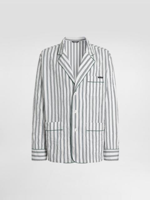 Crinkled striped poplin vanity robe