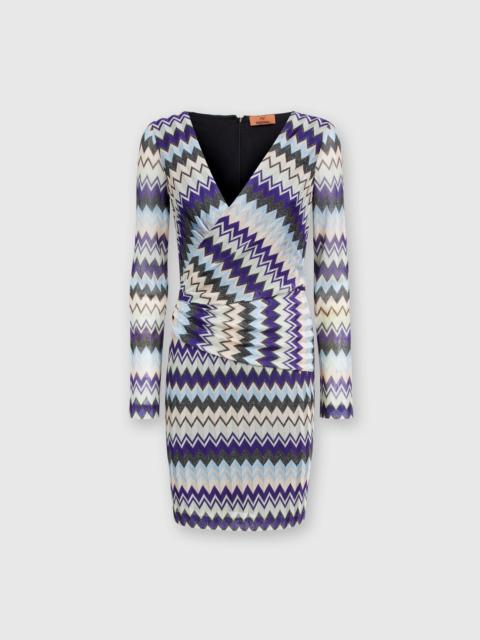 Zig zag viscose dress with V-neckline