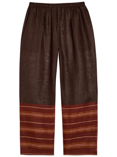 Tory Burch Stripe-trimmed Semi-sheer Linen Trousers