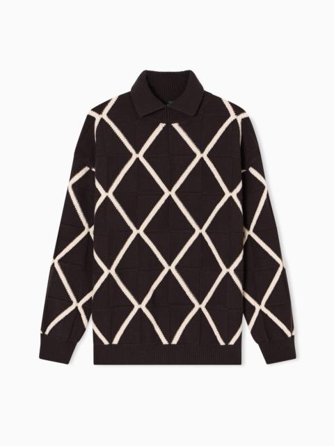 JACQUARD WOOL AND CASHMERE BLEND JUMPER WITH A DIAMOND MOTIF