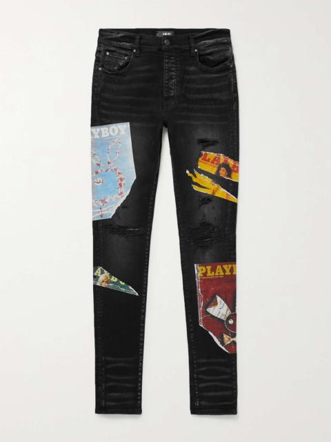 Skinny-Fit Distressed Printed Jeans