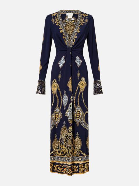 LONG V NECK TWIST FRONT JERSEY DRESS