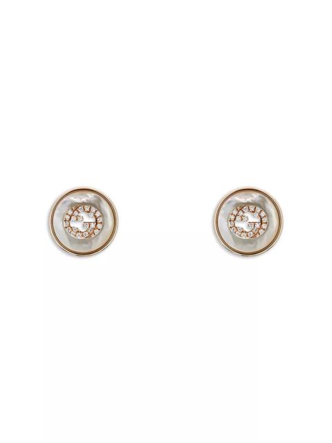 18K Rose Gold Interlocking Diamond & Mother of Pearl Stud Earrings