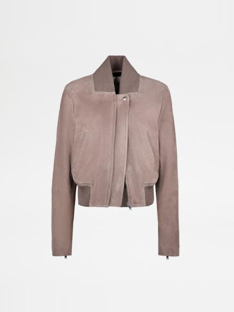 BOMBER JACKET IN PASHMY SUEDE - BROWN