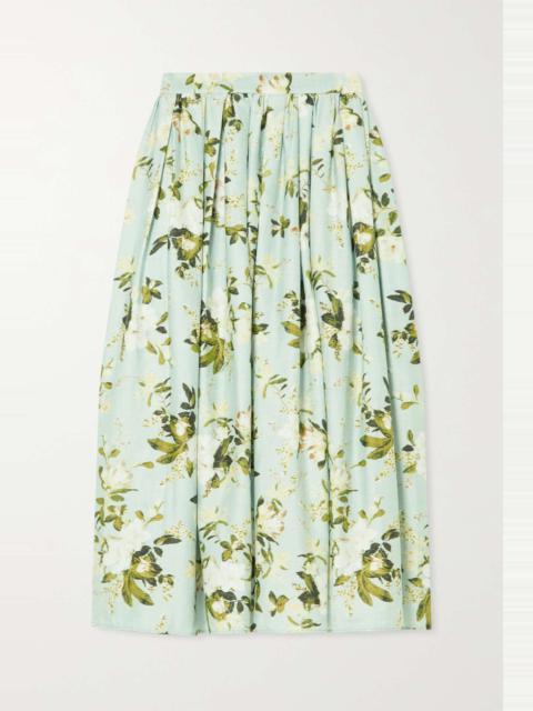 Fiona pleated floral-print cotton midi skirt