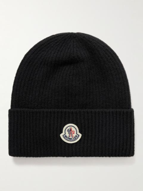 Logo-Appliquéd Ribbed Virgin Wool and Cashmere-Blend Beanie Black