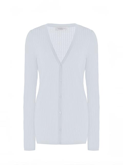 Emma Pointelle Knit Cardigan in Light Blue Cashmere Silk