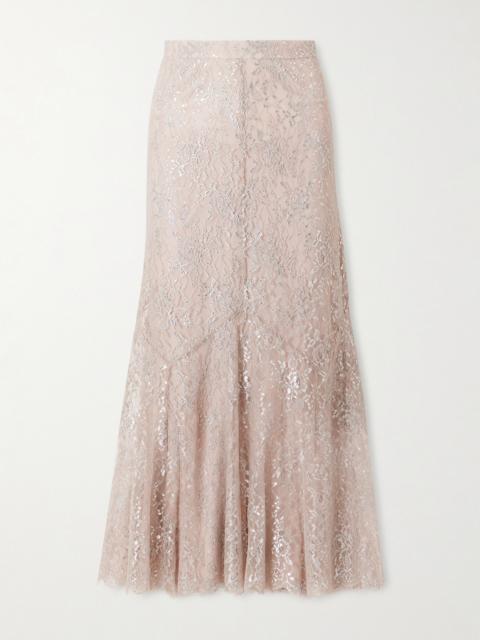 Paneled Metallic Lace Midi Skirt