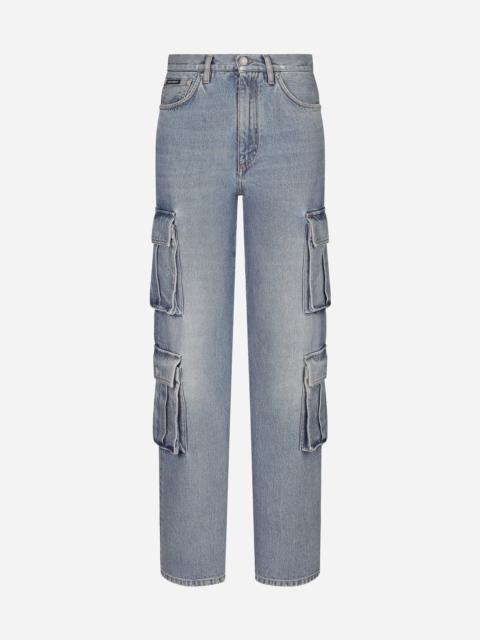 Cotton denim cargo jeans