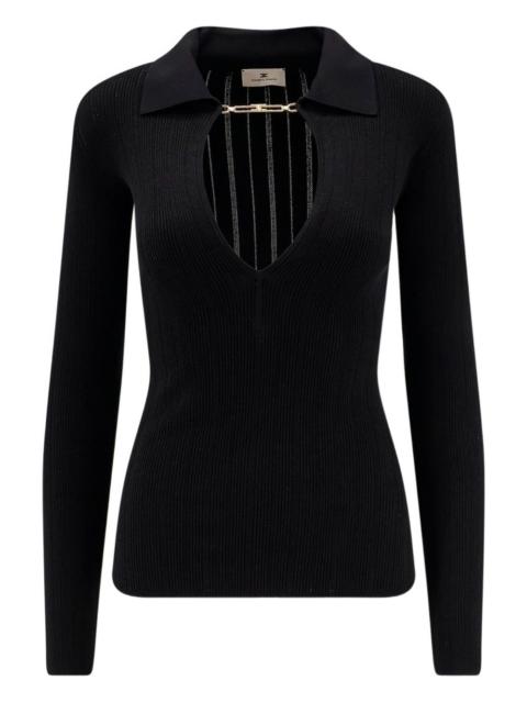 ribbed-knit polo-neck top