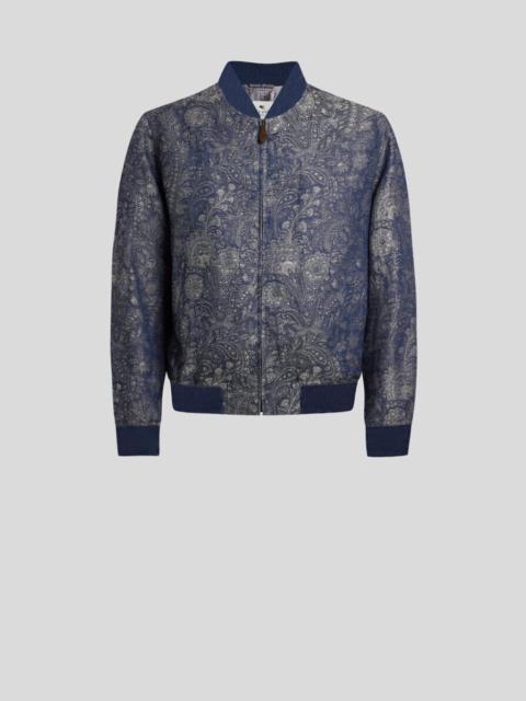 JACQUARD DENIM BOMBER JACKET WITH FLORAL PAISLEY MOTIF