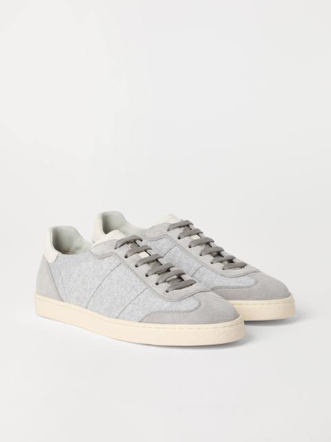 Cotton knit, washed suede and soft calfskin sneakers
