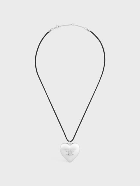 Celine Cœur Triomphe Necklace in Brass with Rhodium Finish and Cotton