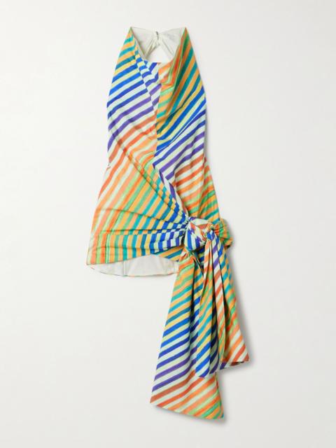 Crayon knotted striped cotton-poplin halterneck top Blue