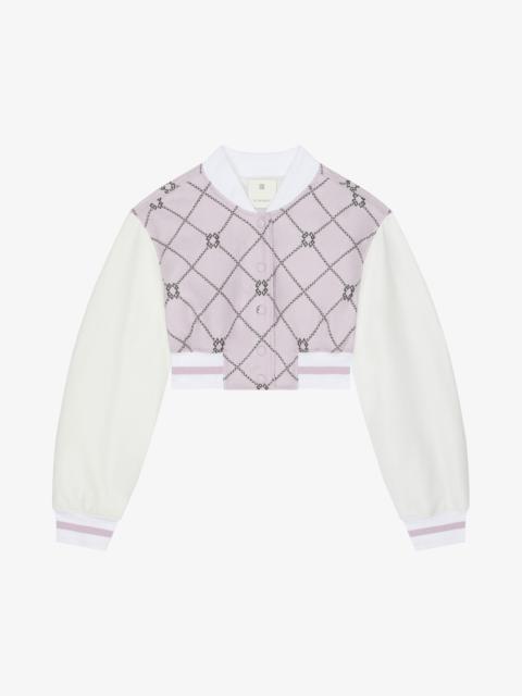 CROPPED CHECKED VARSITY JACKET IN WOOL AND LEATHER