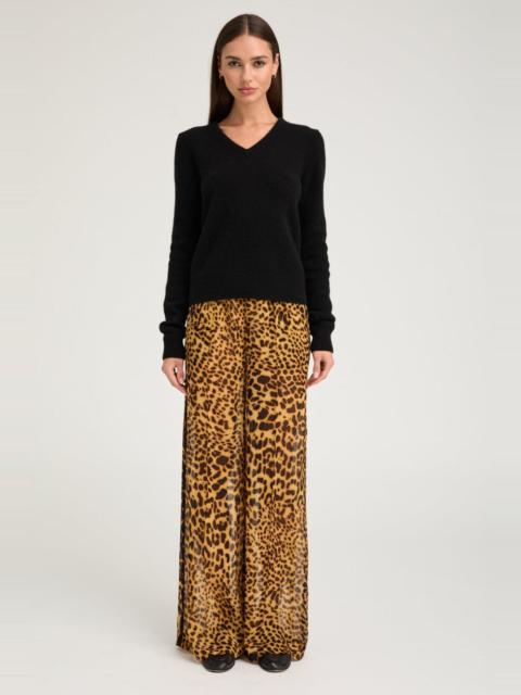 DARK LEOPARD SILK WIDE LEG TROUSERS