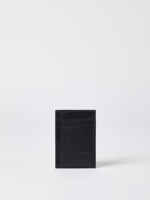 Grained leather card holder
