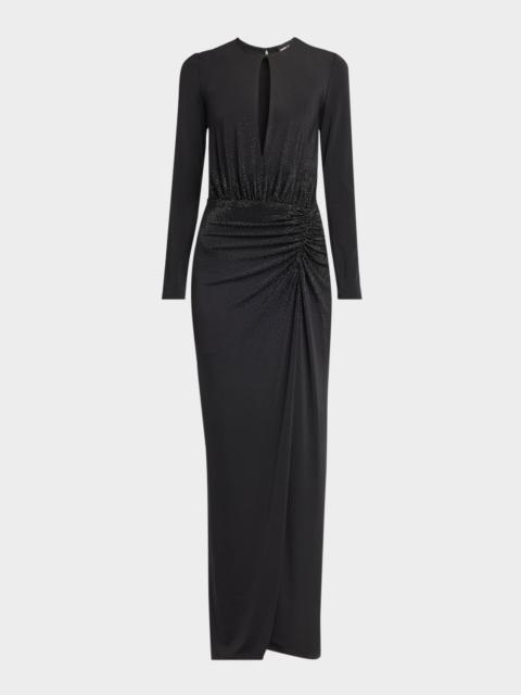 Keyhole Long-Sleeve Crystal Draped Jersey Gown